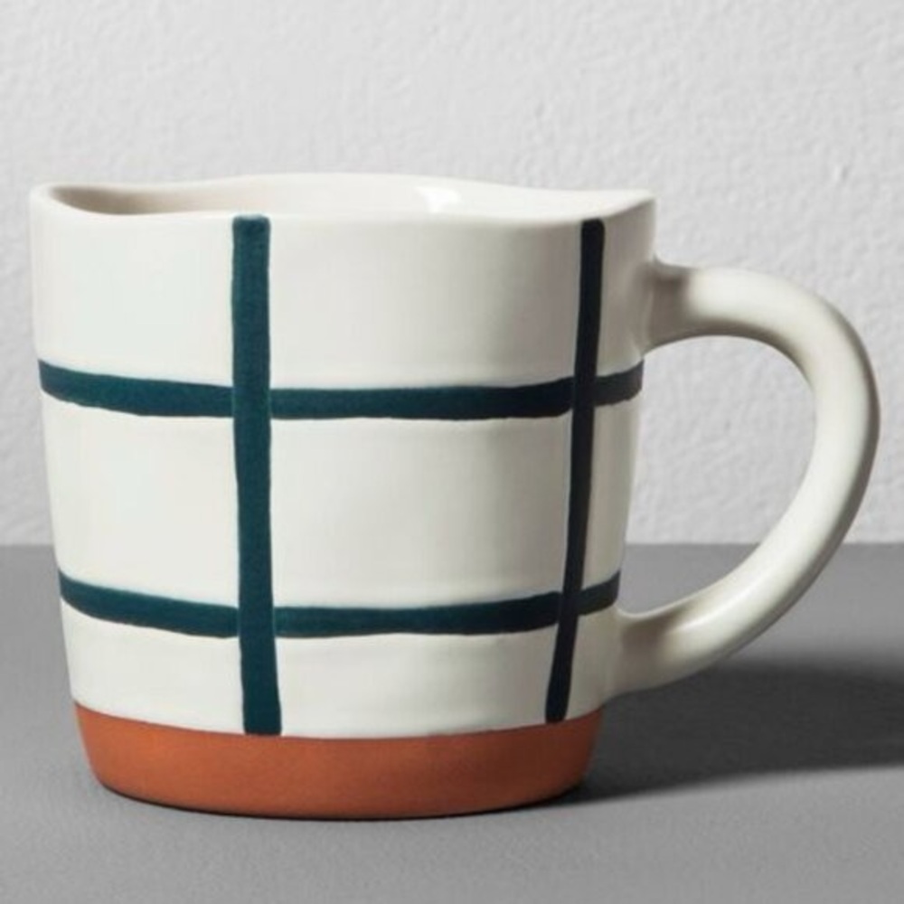 Hearth & Hand Cream and Green Checkered Mugs (Set of 2)